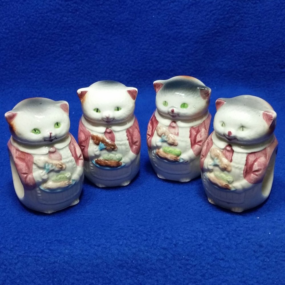 Vintage RGD Cat Kitchen Helpers Napkin Ring Set 1986 Ron Gordon Designs Set of 4